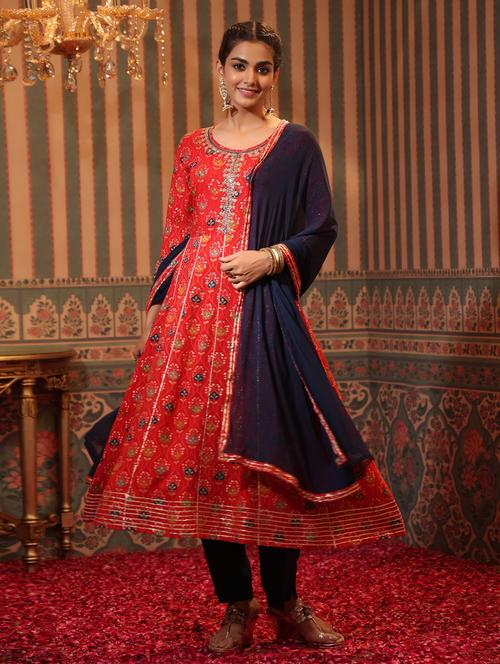 bandhani kurta pant dupatta set - 18576091 - Very Small Image - 1