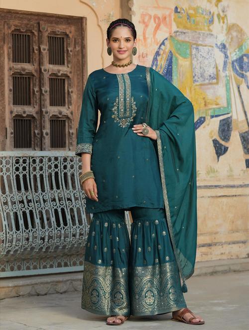 embroidered kurta sharara set - 18576113 - Very Small Image - 1