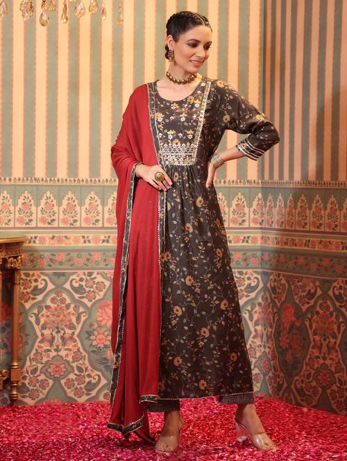 floral print kurta pant set with dupatta - 18576121 - Very Small Image - 1