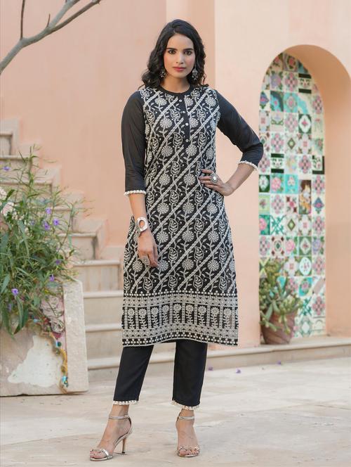 chikankari kurta pant set - 18576135 - Very Small Image - 1