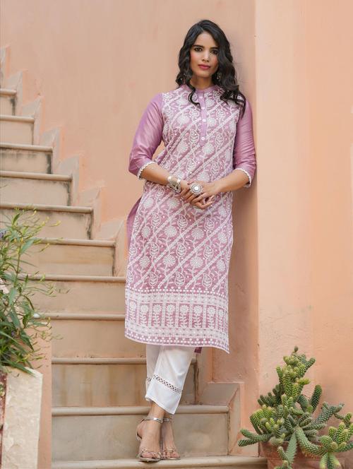 chikankari kurta pant set - 18576139 - Very Small Image - 1