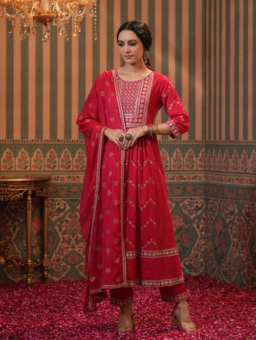 zari work kurta pant set with dupatta - 18576145 - Very Small Image - 1
