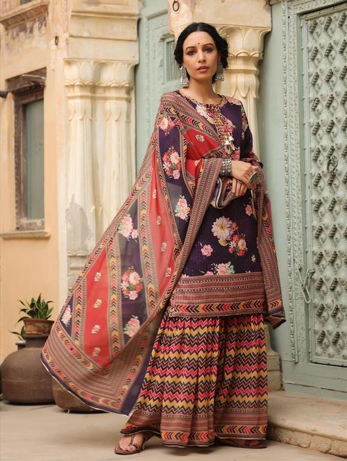 floral kurta sharara set with dupatta - 18576149 - Very Small Image - 1