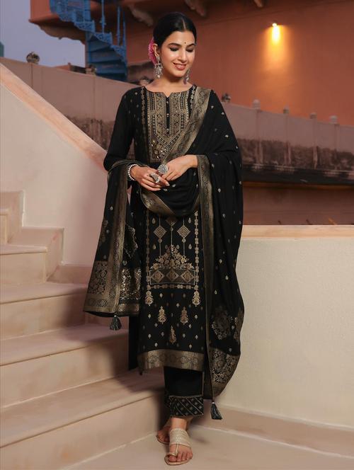 golden zari work kurta pant set with dupatta - 18576181 - Very Small Image - 1