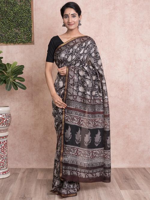 zari work printed saree with blouse - 18576990 - Very Small Image - 1