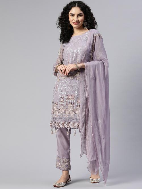 embroidered semi-stitched suit set - 18576995 - Very Small Image - 1