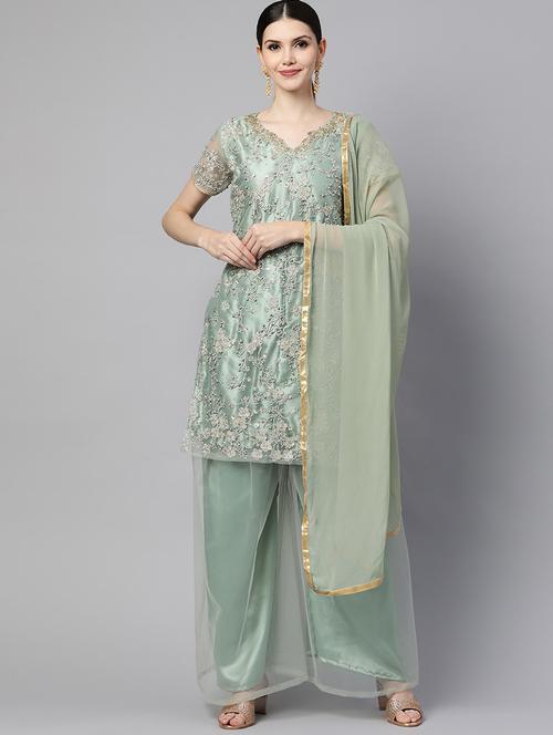 embroidered semi-stitched suit set - 18576996 - Very Small Image - 1