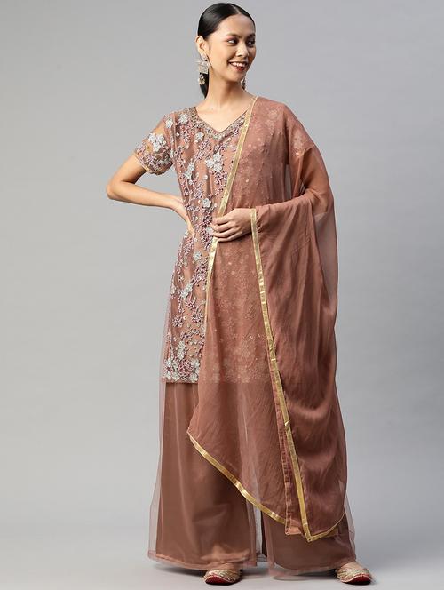 embroidered semi-stitched suit set - 18576997 - Very Small Image - 1