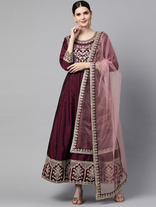 embroidered semi-stitched suit set - 18577002 - Very Small Image - 1
