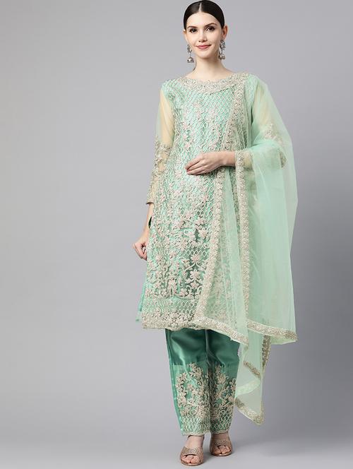 embroidered semi-stitched suit set - 18577006 - Very Small Image - 1