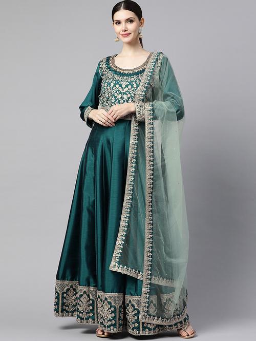 embroidered semi-stitched suit set - 18577011 - Very Small Image - 1