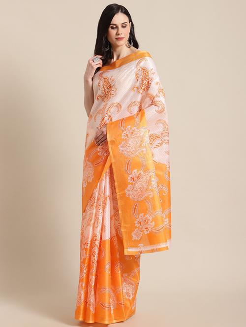 women's paisley orange colored saree - 18577317 - Very Small Image - 1