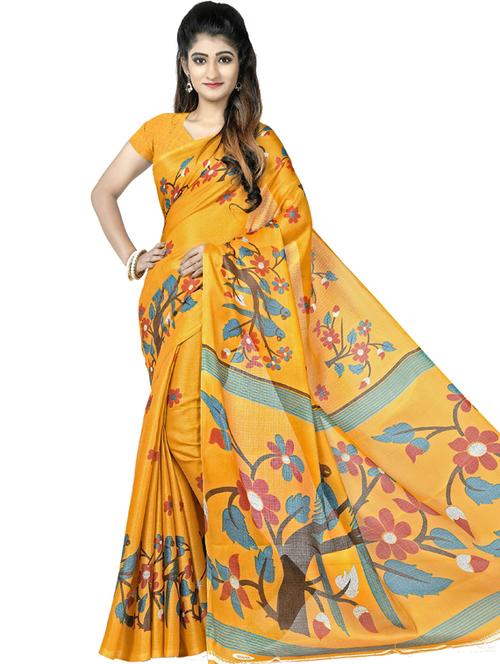 women's floral yellow colored saree - 18577392 - Very Small Image - 1