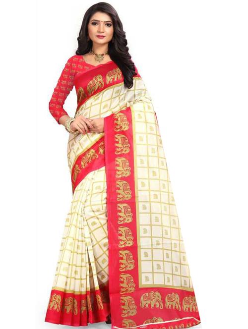 women's checks off white colored saree - 18577407 - Very Small Image - 1