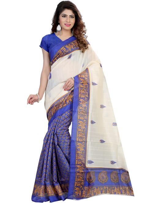 women's self design royal blue colored saree with blouse - 18577409 - Very Small Image - 1