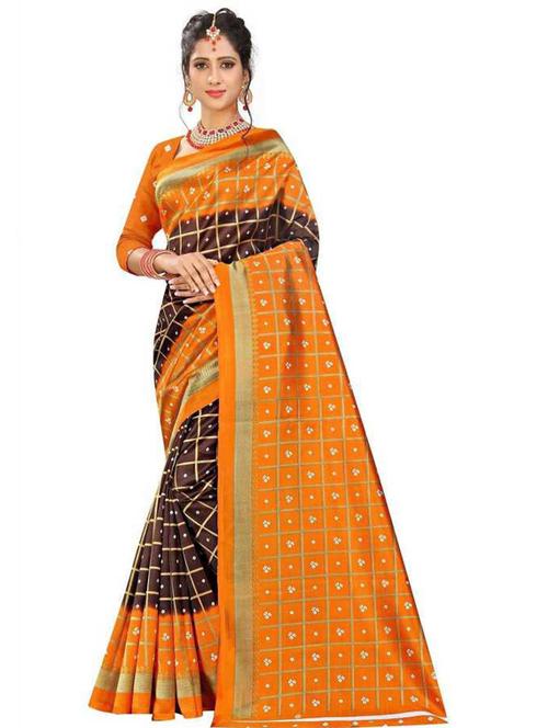 women's checks brown colored saree - 18577414 - Very Small Image - 1