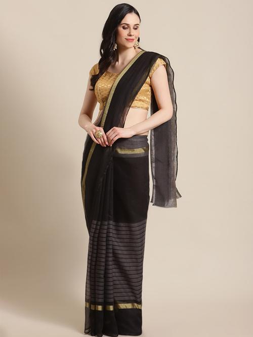 zari work striped saree with blouse - 18577466 - Very Small Image - 1