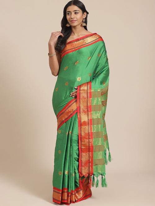 women's self design dark green colored saree with blouse - 18577513 - Very Small Image - 1