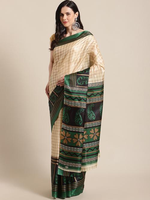 women's floral beige colored saree with blouse - 18577535 - Very Small Image - 1
