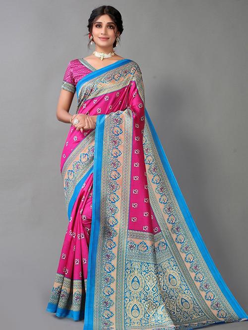 women's bordered pink colored saree - 18577553 - Very Small Image - 1