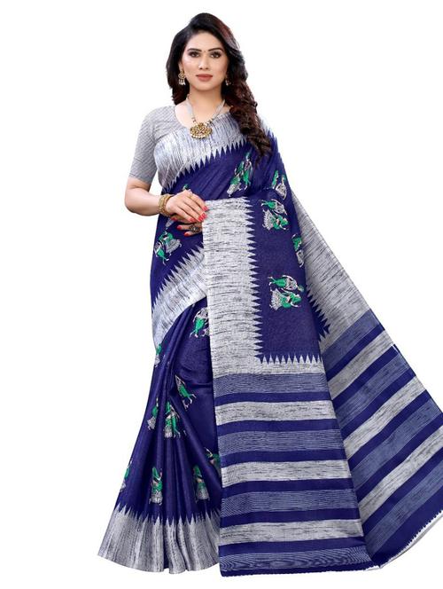 women's self design navy blue colored saree with blouse - 18577558 - Very Small Image - 1