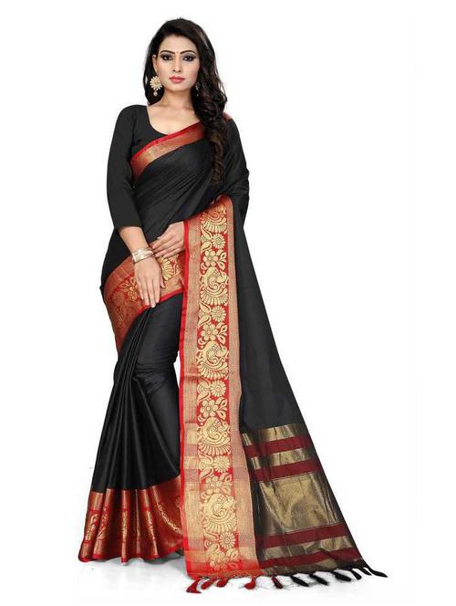 women's bordered black colored saree - 18577649 - Very Small Image - 1