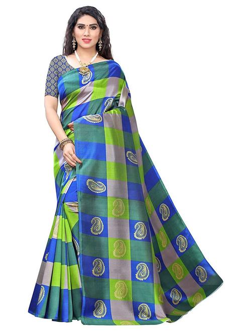women's checks multi colored saree with blouse - 18577677 - Very Small Image - 1