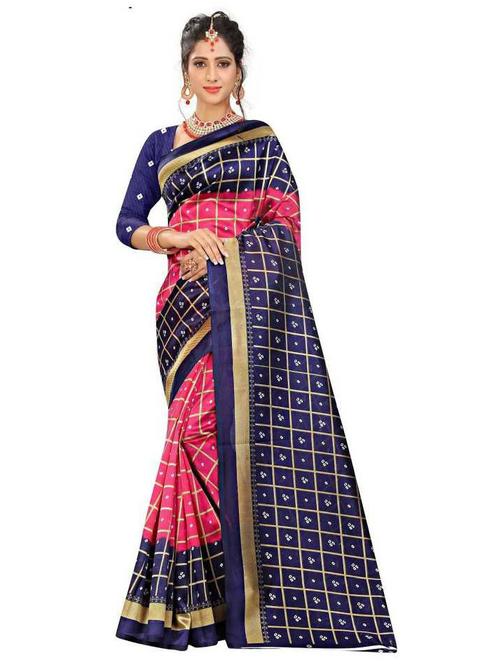 women's bandhani pink colored saree with blouse - 18577679 - Very Small Image - 1