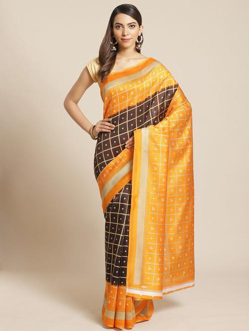 women's checks brown colored saree with blouse - 18577691 - Very Small Image - 1