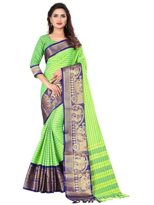 women's self design neon colored saree with blouse - 18577696 - Very Small Image - 1