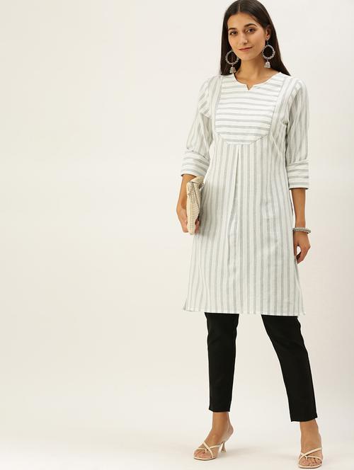 white striped straight kurta - 18577719 - Very Small Image - 1