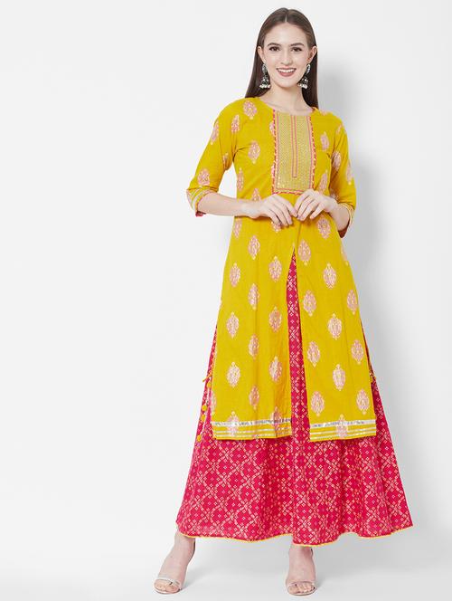 yellow cotton aline ethnic dress - 18577808 - Very Small Image - 1