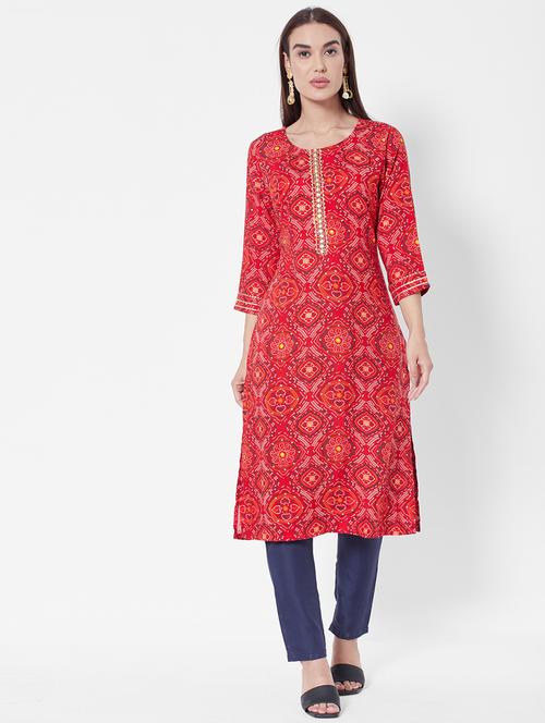 red kurta pant set - 18577858 - Very Small Image - 1