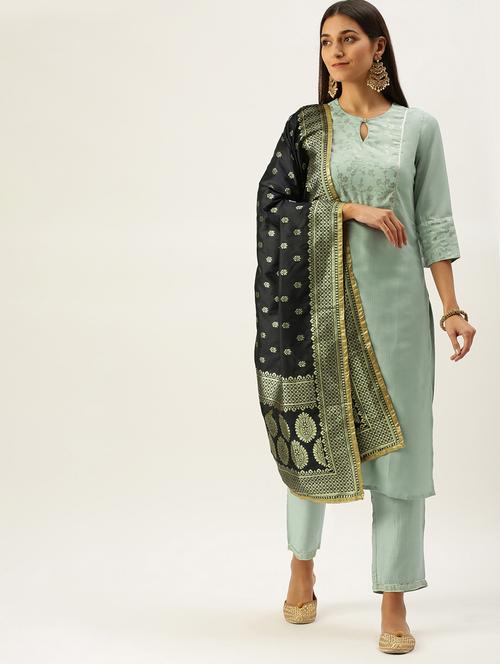 jacquard work kurta pant set with dupatta - 18577909 - Very Small Image - 1