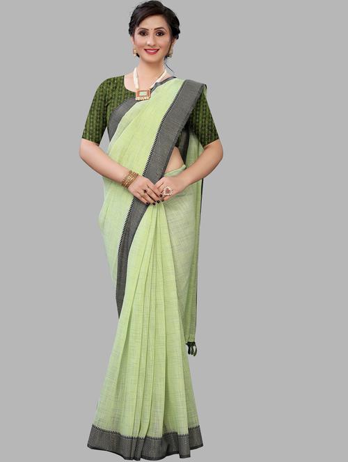 solid bordered saree with blouse - 18578376 - Very Small Image - 1