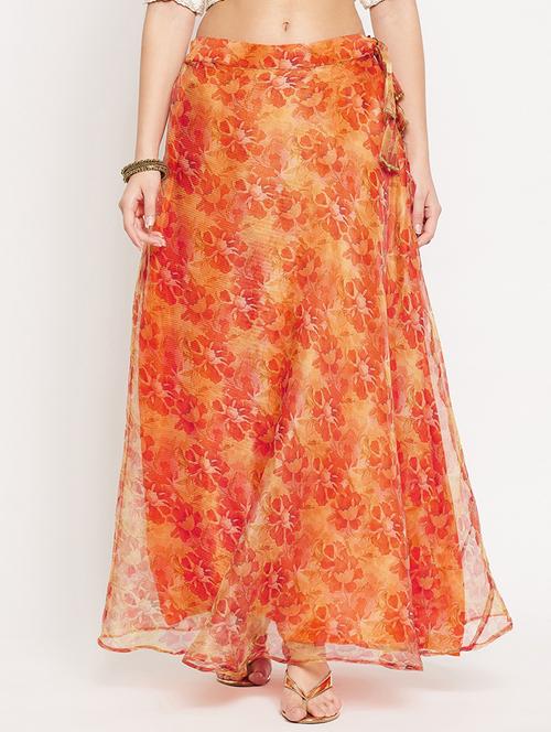 orange printed flared skirt - 18579070 - Very Small Image - 1