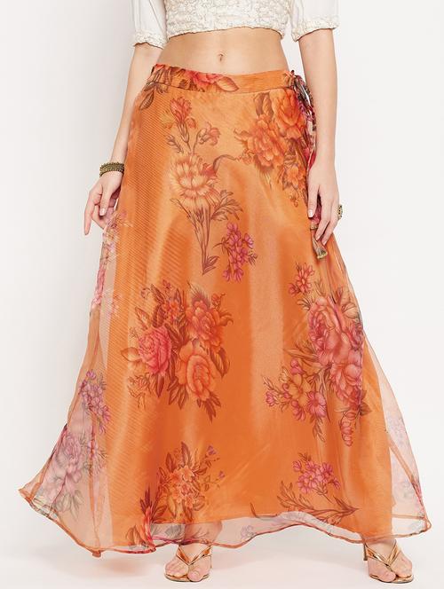 orange printed flared skirt - 18579072 - Very Small Image - 1