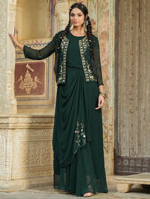 green embroidered ethnic dress - 18579104 - Very Small Image - 1