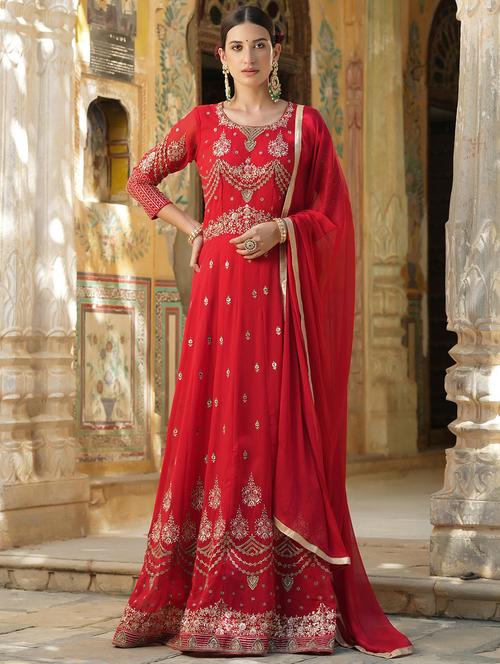 zari work kurta pant set with dupatta - 18579139 - Very Small Image - 1