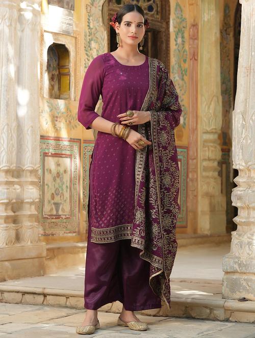 printed kurta palazzo set with dupatta - 18579149 - Very Small Image - 1