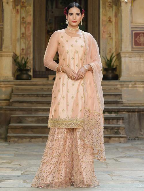 embellished kurta sharara set with dupatta - 18579156 - Very Small Image - 1