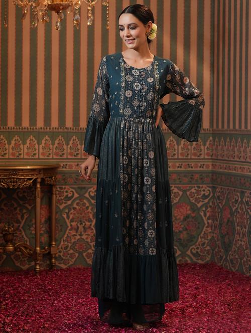 floral kurta palazzo set - 18579161 - Very Small Image - 1