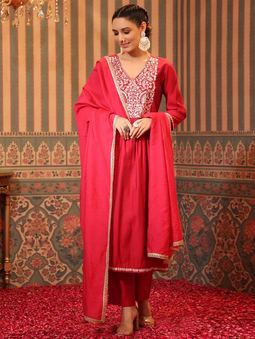 embroidered kurta pant set with dupatta - 18579173 - Very Small Image - 1