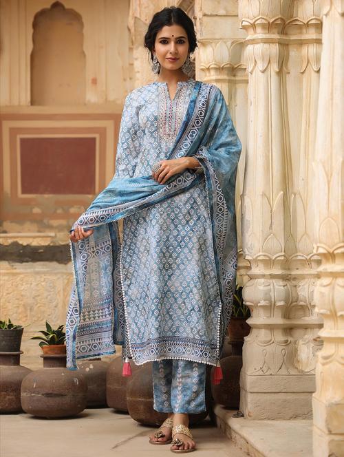 embroidered kurta pant set with dupatta - 18579176 - Very Small Image - 1
