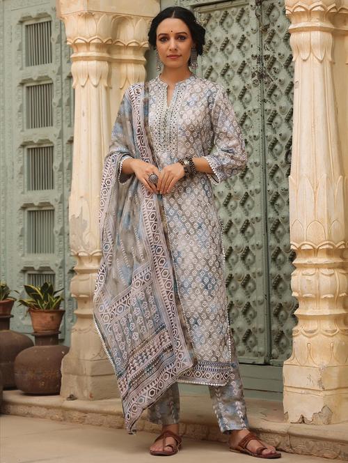 embroidered kurta pant set with dupatta - 18579177 - Very Small Image - 1