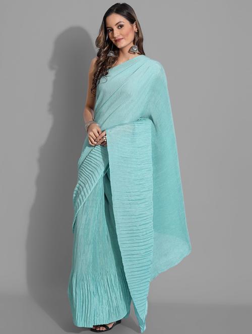 light blue pleated saree with blouse - 18582827 - Very Small Image - 1