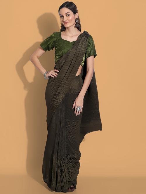 green plain saree with blouse - 18582830 - Very Small Image - 1