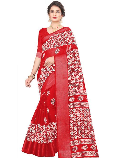 women's floral red colored saree with blouse - 18582932 - Very Small Image - 1