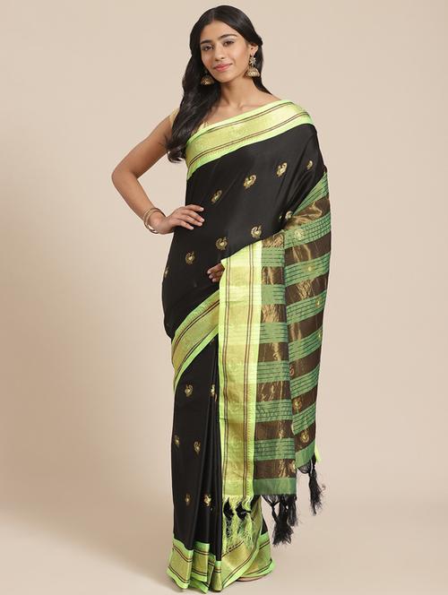 women's self design black colored saree - 18582944 - Very Small Image - 1