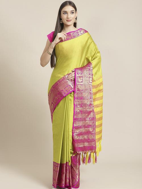 women's self design yellow colored saree with blouse - 18582949 - Very Small Image - 1
